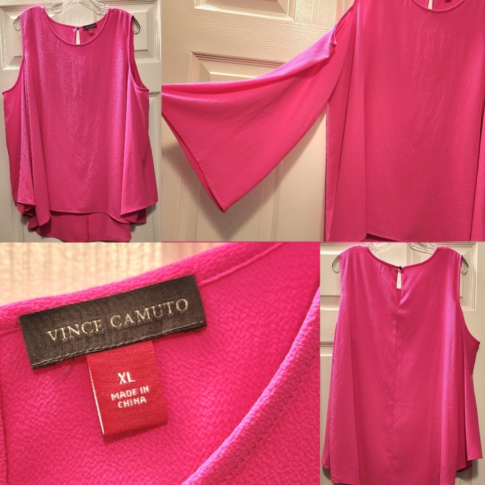 VINCE CAMUTO Slit Shoulder with LONG Bell SLEEVES • High-Low Hem • Pink • XL